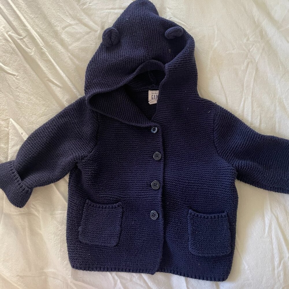 GAP & Old Navy 2 Baby Sweater Bundle 12-24M Turtleneck Cardigan Blue and Gray
